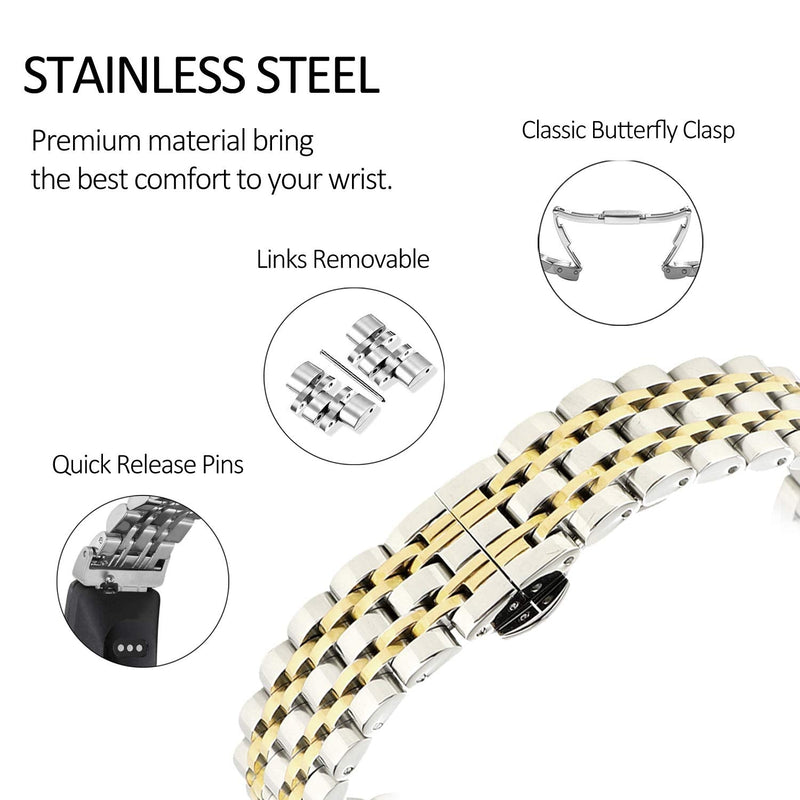Chofit Metal Bracelet Compatible with Fitbit Inspire/ Inspire HR/Inspire 2 Bands, Stainless Steel Replacement Strap Wristband Accessories for InspireTracker for Women (Silver-Gold) Silver-Gold