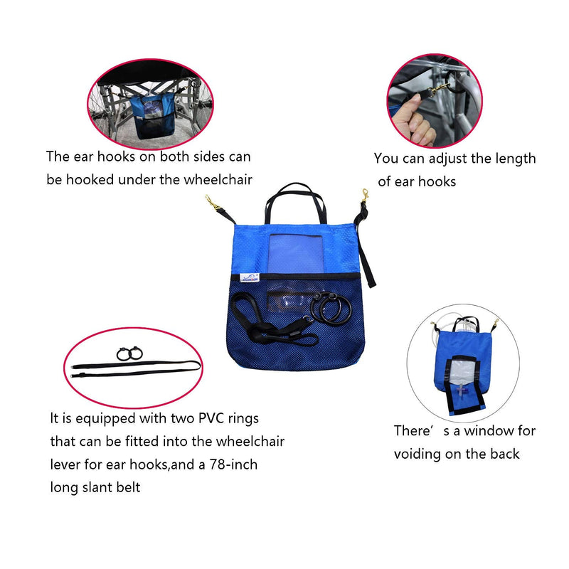 JISUNZON Urine Drainage Bag Holder - Privacy Covers for Wheelchairs, Bed Rails, Scooters - Conceals Catheter Line, Small Pocket - Durable Hooks, (Blue) Blue