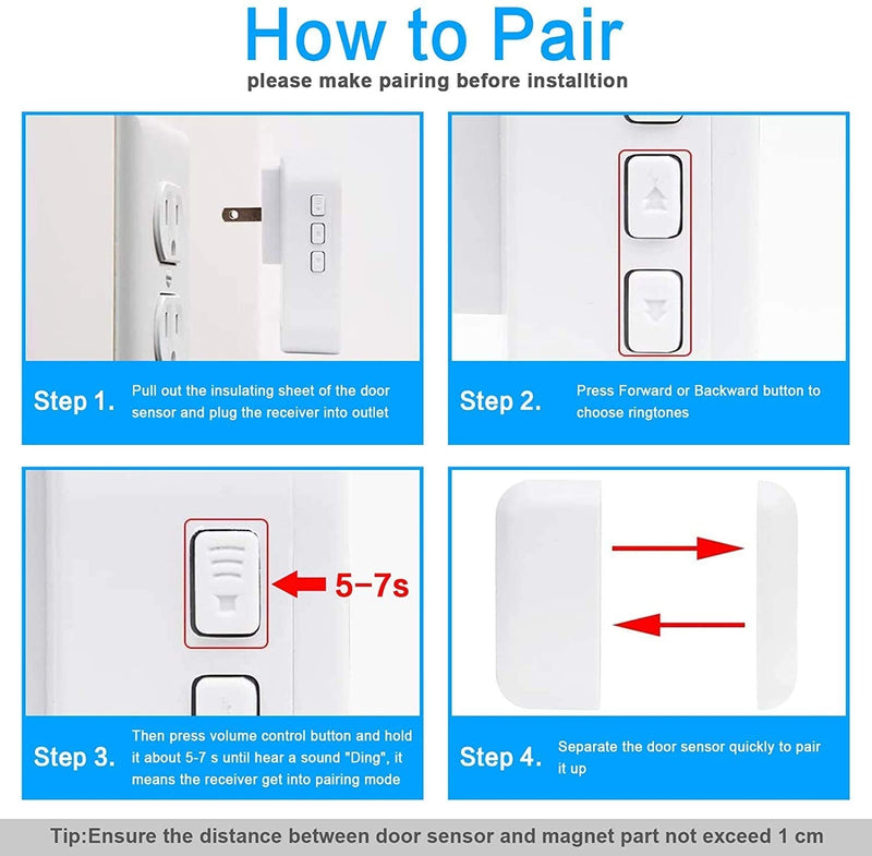 Door Chime Wireless Door Sensor Sanjie Enter Alert Chimes for Business/Home with 5 adjustable volume 55 Ringtones 1000 Range,1 Plug-in Receiver 4 Magnetic sensors (White) 1 Receiver + 4 Sensors