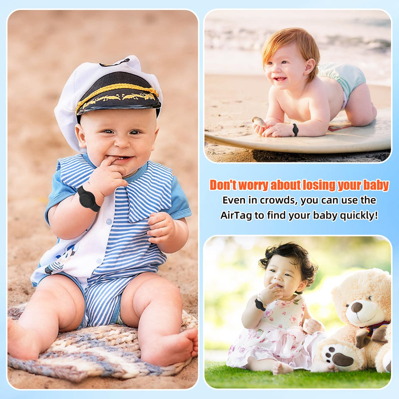 Waterproof Airtag Bracelet for Kids, Silicone Wristband Compatible with Apple Air Tag Hidden Holder Case, GPS Tracker Anti-Lost Adjustable Airtag Strap for Toddler Child (Black) Black 1 Pack