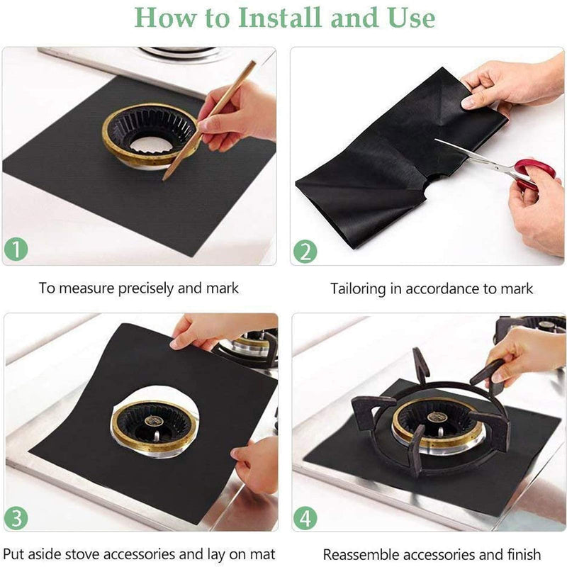 Stove Burner Covers, MSDADA 8 Pcs 10.6" x 10.6" Gas Stove Protectors with 2 Pcs 21” Stove Gap Covers, 0.2 mm Double Thickness, Reusable, Non-Stick, Easy to Clean Black