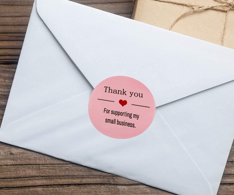 Thank You for Supporting My Small Business Stickers-Round 1,5 inches Pink Thank You Stickers Roll Labels|Used for Business,Online Sellers,Boutiques, Small Shops (500pcs)