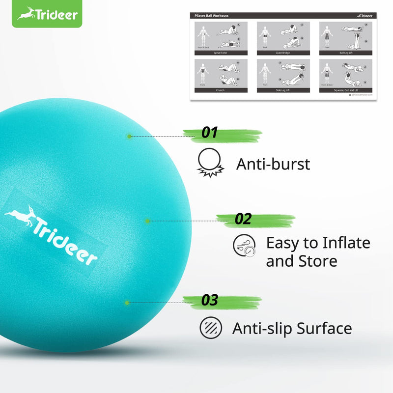 Trideer Pilates Ball 9 Inch Core Ball, Small Exercise Ball with Exercise Guide Barre Ball Bender Ball Mini Yoga Ball for Pilates, Yoga, Core Training, Physical Therapy, Balance, Stability, Stretching Turkis