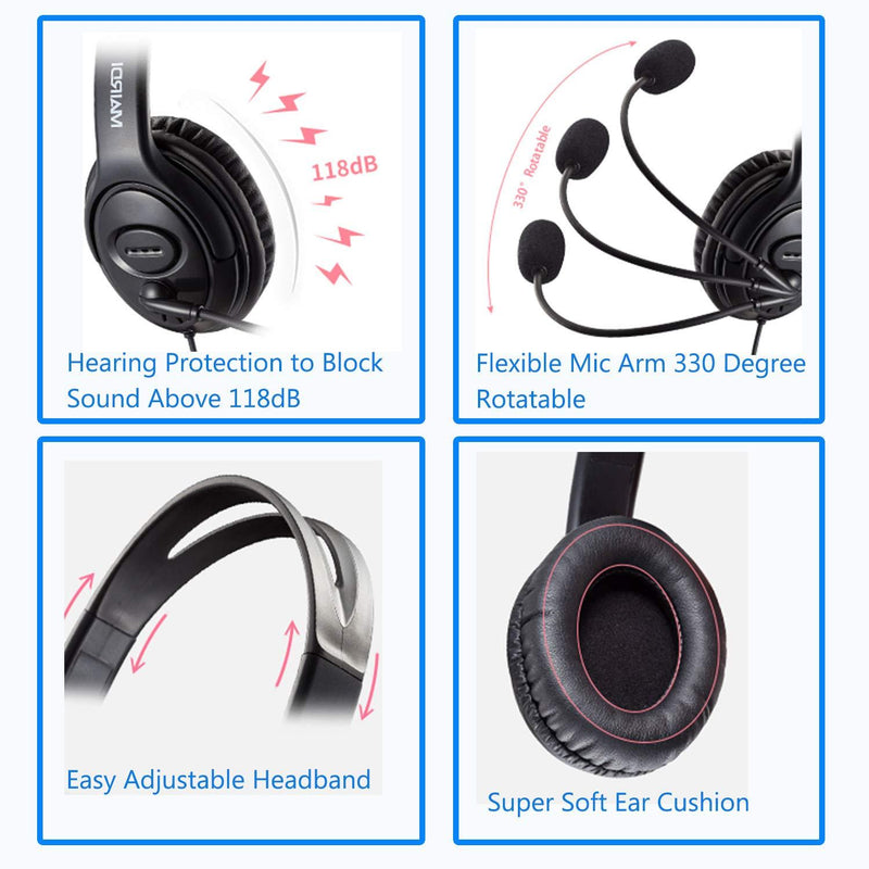 USB Headset with Microphone Noise Cancelling & Mic Mute, Stereo Computer Headphone for Call Center Office Business PC Softphone Calls Microsoft Teams Skype Chat, Clear Voice for Voice Recognition Bigger Earmuff-Binaural