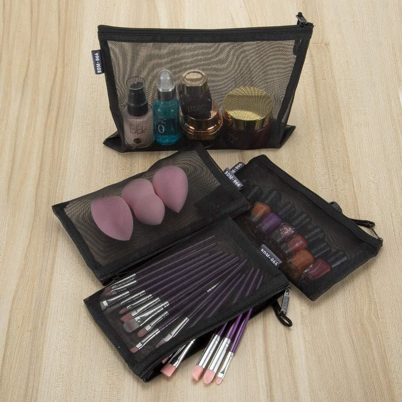 HRX Package Nylon Mesh Cosmetic Zipper Bags, 6PCS Black Makeup Pouches Pen Pencil Organizer Case for Travel Purse Diaper Bag (A5 x 3pcs, A6 x 3pcs) A5,A6