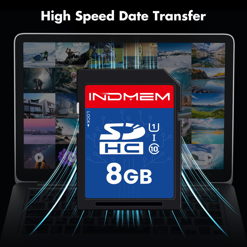 INDMEM SD Card 8GB 2 Pack UHS-I U1 Class 10 8G SDHC Flash Memory Card Compatible with Digital Camera, Computer, Trail Cameras 2Pcs
