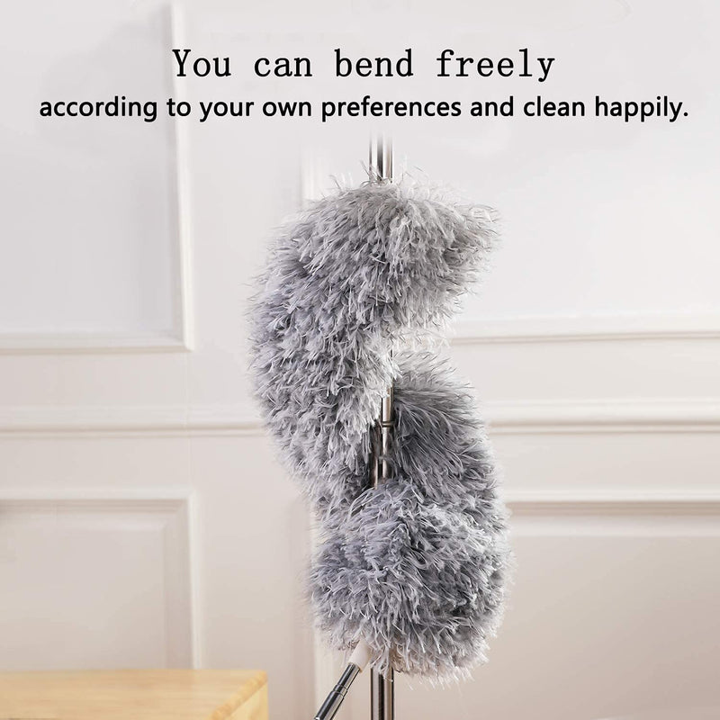 Microfiber Duster for Cleaning, Newliton Feather Duster with Extension Pole 30’’-100’’(Stainless Steel), Extendable Long Dusters for Cleaning Ceiling, Fan High Ceiling, Blinds Cobweb Furniture & Cars. Grey