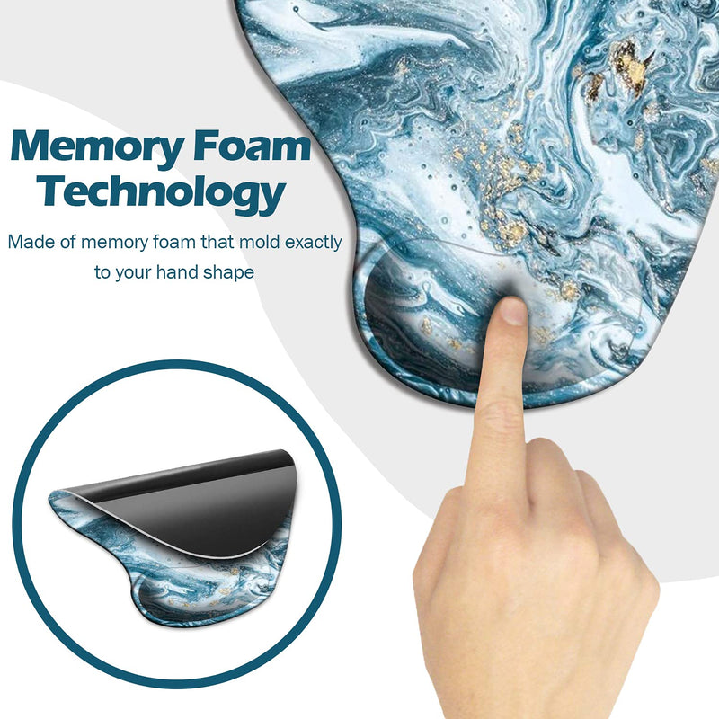 Dooke Ergonomic Mouse Pad with Wrist Support, Cute Mouse Pads with Non-Slip Rubber Base for Home Office Working Studying Easy Typing & Pain Relief Marble Blue