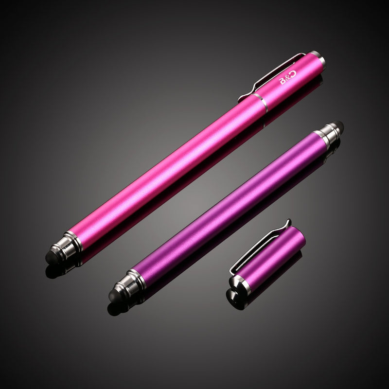 Bargains Depot (2 Pcs) [New Upgraded][0.18-inch Small Tip Series] 2-in-1 Stylus/Styli 5.5-inch L with 10 Replacement Rubber Tips -Purple/Pink Purple