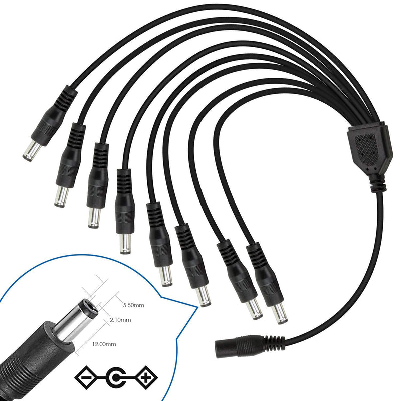 ZOSI DC 1 Female to 8 Male Output Power Splitter Cable Y Adapter For CCTV Accessories Black 1T8