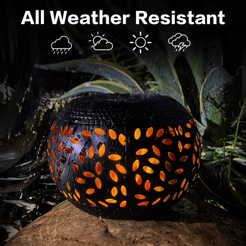 pearlstar Table Solar Lights Outdoor Waterproof - Dancing Flickering Flame Lamp Black Metal Tabletop Light Solar Powered Decorative Lighting Lantern for Desk Bedroom Patio Garden Pathway Yard (1 Pack)
