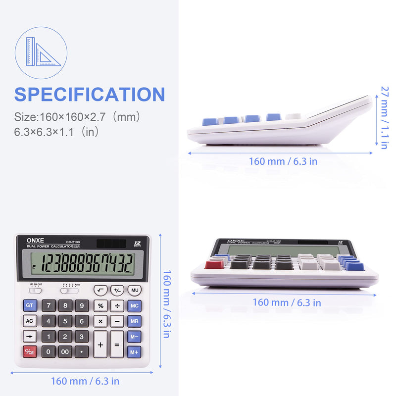 Calculator,ONXE Standard Function Desktop Calculators with Large 12 Digit LCD Display and Big Button, Solar and Battery Dual Power, Financial Accounting Calculator for Office,Desk, Home, School(2133) DC2133