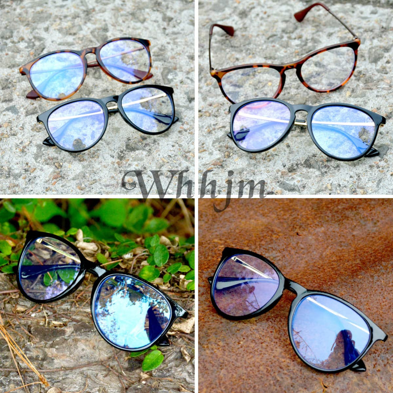 WHHJM Blue Light Blocking Glasses for Women Men Retro Cat Eye Metal Frame Non-prescription Eyeglasses Black/Black 55 Millimeters