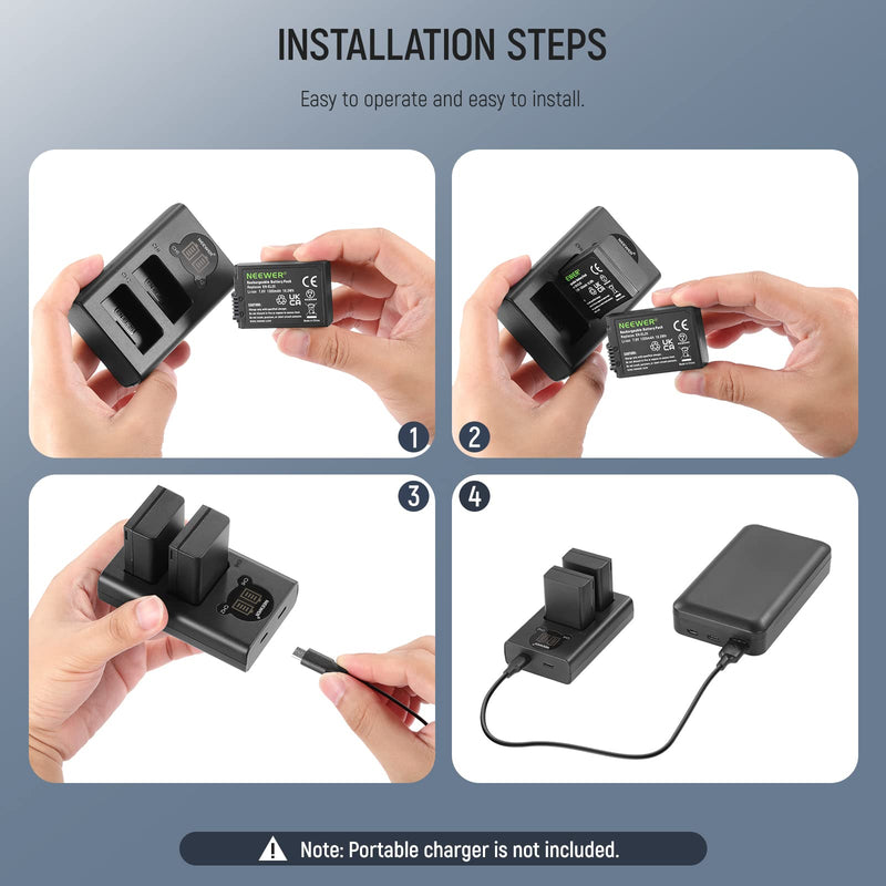 NEEWER EN-EL25 Replacement Battery and USB Charger Set, 2 Pack 1350mah Batteries and Dual Channel Type C USB Charger, Compatible with Nikon Z30 Z50 ZFC Camera 4241 EN-EL25 Battery MH-32 Charger