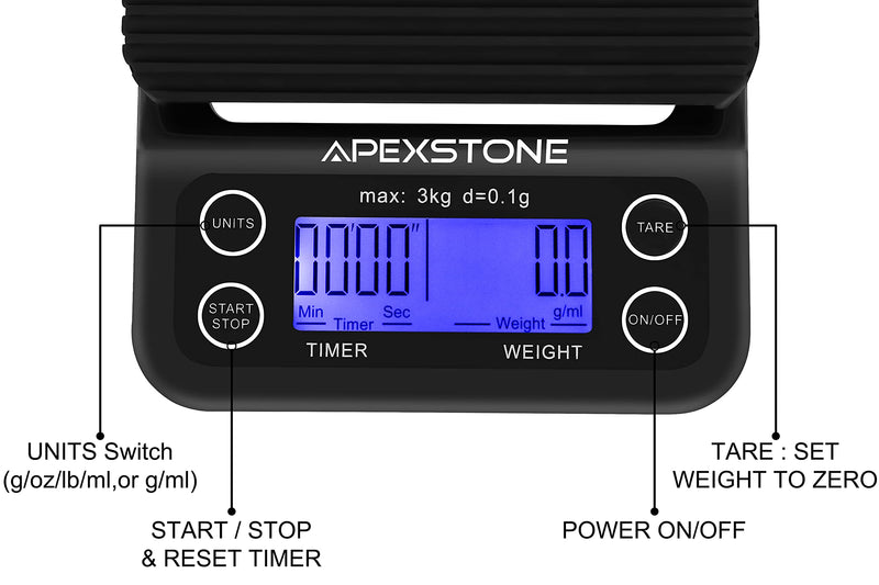 Apexstone Coffee Scale with Timer,Coffee Scale with Timer Small,Pour Over Coffee Scale Timer,Coffee Scales with Timer,Espresso Scale with Timer(Batteries Included)