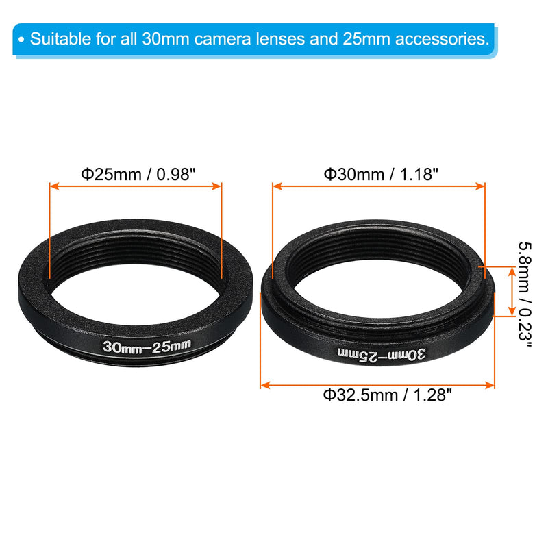 PATIKIL 30mm-25mm Metal Step Down Ring, Camera Lens Filter Adapter Ring Aluminum Filter Adapter Ring for Camera Lenses Hood, Black