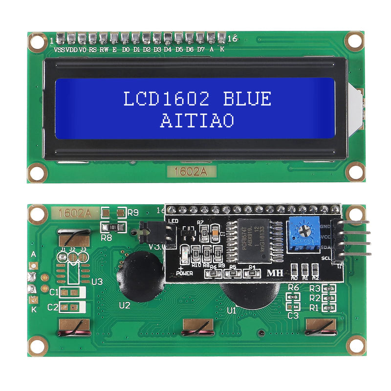 AITIAO 3 Pack 1602 LCD Display Module IC I2C TWI 16x2 Characters Serial Interface Adapter LCD Module for Arduino Raspberry Pi TinkerBoard Nanopi BPI STM32 DIY Maker Project IoT (Blue Display) Blue Display