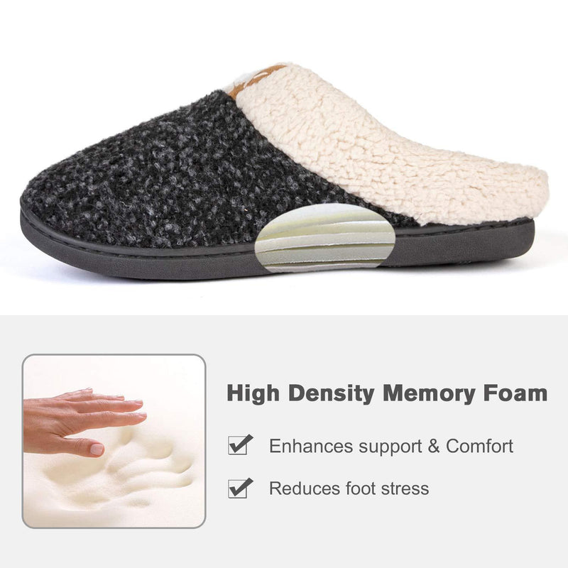 ULTRAIDEAS Women's Cozy Memory Foam Slippers Fuzzy Wool-Like Plush Fleece Lined House Shoes w/Indoor, Outdoor Anti-Skid Rubber Sole 5-6 Black