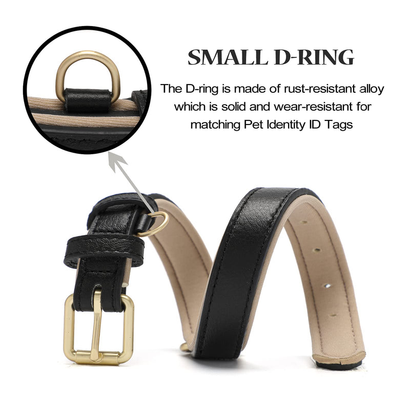 Tanpie Genuine Leather Dog Collar for Large Medium Small Dogs Classic Soft Breathable Waterproof Collars Black Extra Small Extra Small(Pack of 1)