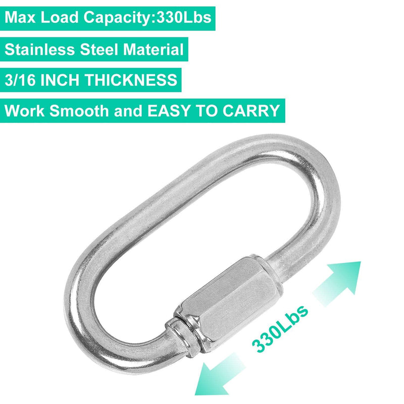 20Pack Quick Link, 3/16?Chain Link with 330lbs Loading, Stainless Steel Locking Carabiner Clip, Oval Keychain Connector Small Threaded Chain Clip for Dog Leash, Backpacks, Key Ring, Water Bottles