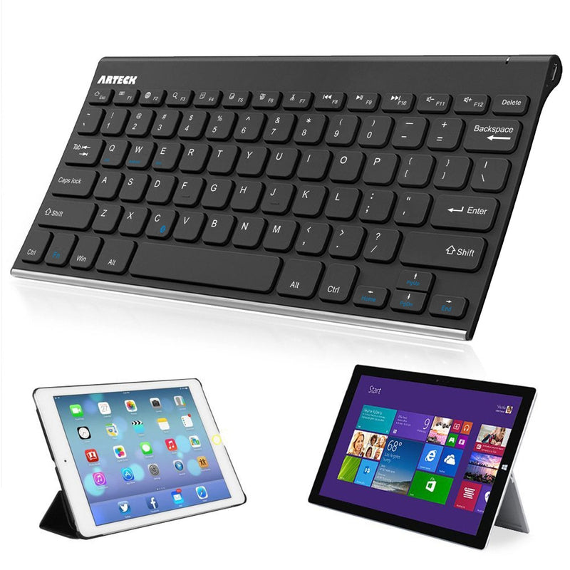 Bluetooth Keyboard, Arteck Stainless Steel Universal Portable Wireless Bluetooth Keyboard for iOS iPad 10.2-inch, Air, Pro, Mini, Android, Windows Tablets PC Smartphone Built in Rechargeable Battery