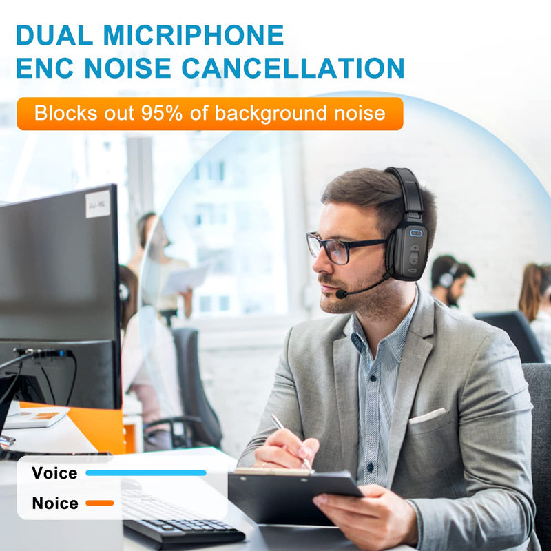 LEAYU Bluetooth Headset, Trucker Bluetooth Headset with Noise Canceling Microphone & Mute Button - Up to 35Hrs Talktime, Wireless Headphones for PC Computer Cell Phone Driver Home Office Work