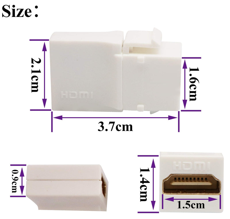 AAOTOKK 90 Degree HDMI Keystone Adapter Gold Plated 90 Degree HDMI Female to Female Keystone Jack Insert 3D 4K 60HZ Coupler Adapter for Wall Plate (White/2 Pack) 2 pack 90 Degree White