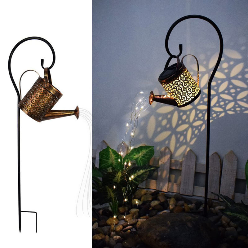 Auhafaly Garden Shower Light Solar Powered Watering Can with Lights Star Light LED Outdoor String Fairy Lights Waterfall with Bracket for Home Path Patio Yard Lawn, White
