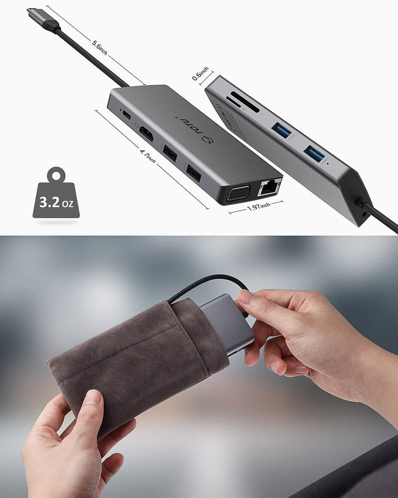USB C Hub, Type C Hub, TOTU 11-in-1 Adapter with Ethernet, 4K USB C to HDMI, VGA, 2 USB3.0 2 USB2.0, Micro SD/TF Card Reader, Mic/Audio, USB-C PD 3.0, Compatible for Mac Pro and Other Type C Laptops