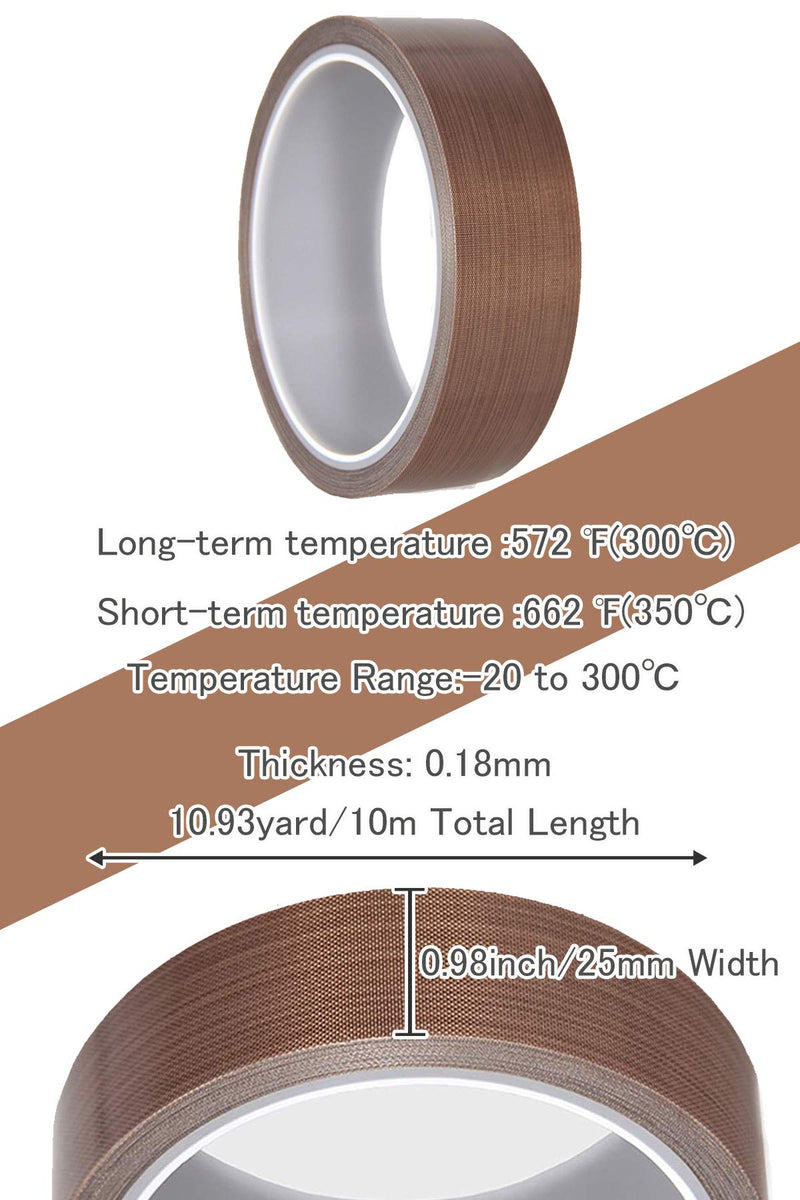 DY.2ten PTFE Coated Fiberglass Telfon Tape, 1" x 33 feet, high Temperature Tape,Welding Sealing Tape,Drying Mechanical Conveyor Belt, Teflon Tape for Vacuum Sealer Machine 1inch x 33 Feet