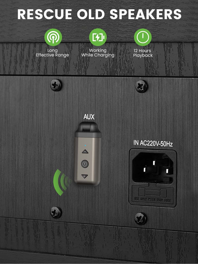 HVMLAK Aux Bluetooth Adapter for Car, Bluetooth Receiver for Home Stereo, Aux to Bluetooth 5.3 with Swivel 3.5mm Plug for Music Streaming, Bluetooth Car Aux, Hands Free Calls, 12 Hours Battery Life