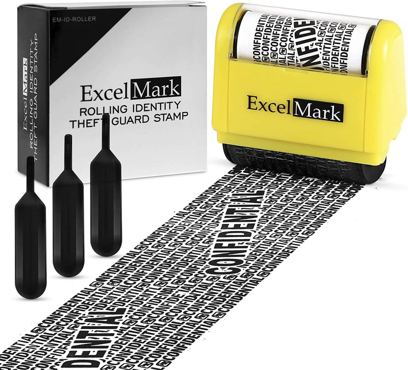 ExcelMark Rolling Identity Theft Guard Stamp (Roller Stamp, Refill Ink, and Self-Inking Stamp)