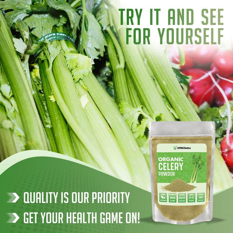XPRS Nutra Organic Celery Powder - Celery Organic Fresh Powder Antioxidant - Premium Celery Powder Organic - Vegan Friendly Celery Fresh Powder (8 Ounce) 8 Ounce (Pack of 1)