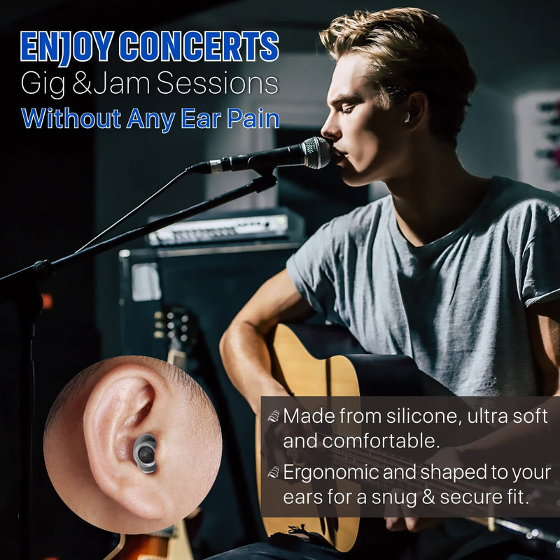 2 Pairs High Fidelity Concert Ear Plugs, Hearprotek Noise Reduction Music Earplugs, Hearing Protection for Musicians, Festival, DJ’s, Nightclub, Concerts, Drummers, Party, Motorcyclists (23db) Black