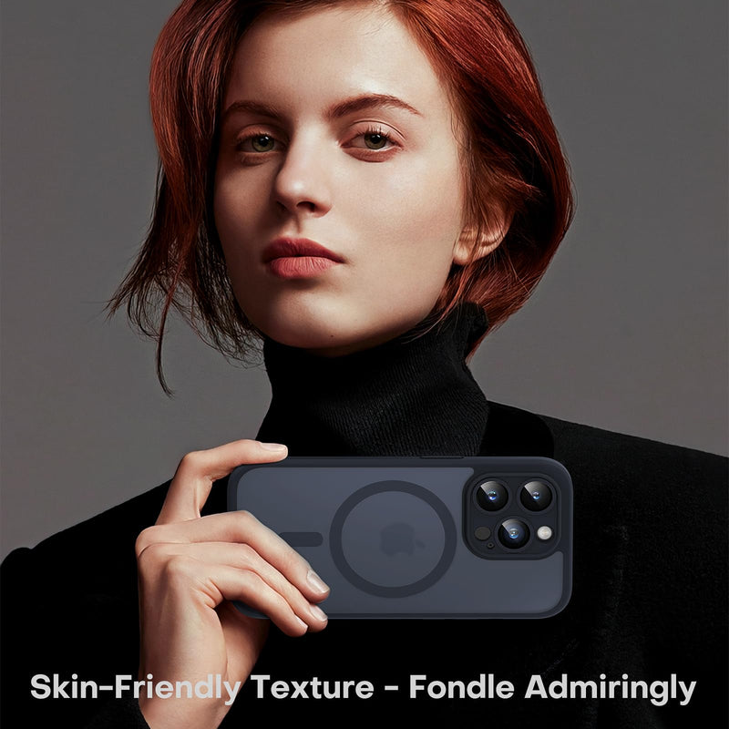 TOCOL 3 in 1 Magnetic for iPhone 14 Pro Case, Upgraded [Full Camera Protection] with 2 Screen Protector, Fit for MagSafe, [Military Grade Drop Tested] Slim Translucent Matte Back Cover 6.1", Black Magnetic-Black