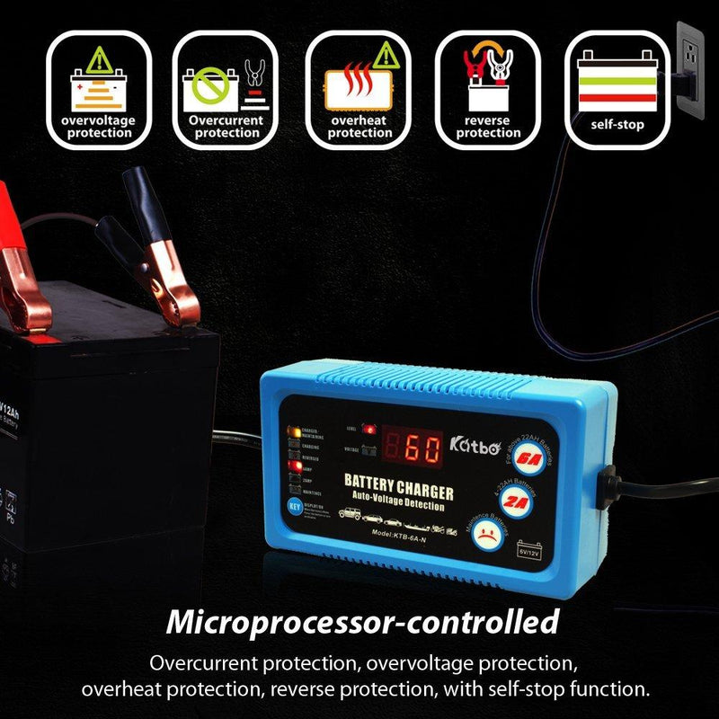 Katbo 6 Amp Smart Battery Charger 6V 12V Automatic and Manual