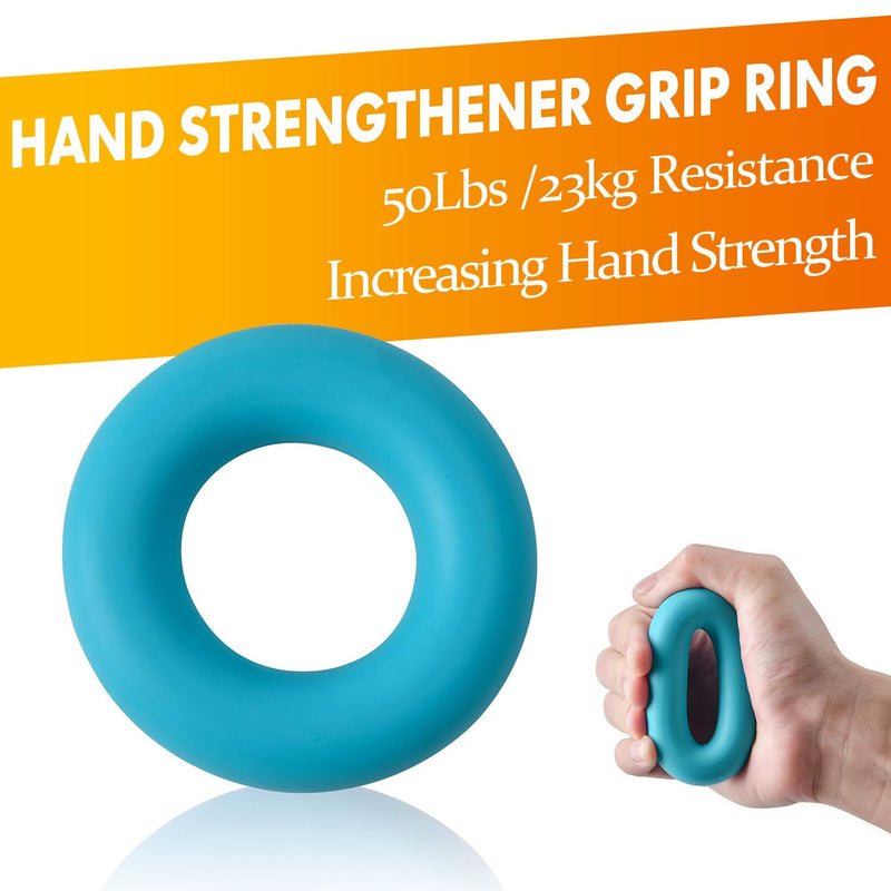 IMENSEAS Hand Grip Strengthener 7 Pack Adjustable Hand Gripper, Finger Stretcher Resistance Extensor Bands, Finger Exerciser, Grip Strength Ring & Stress Relief Ball for Athletes & Musicians Blue