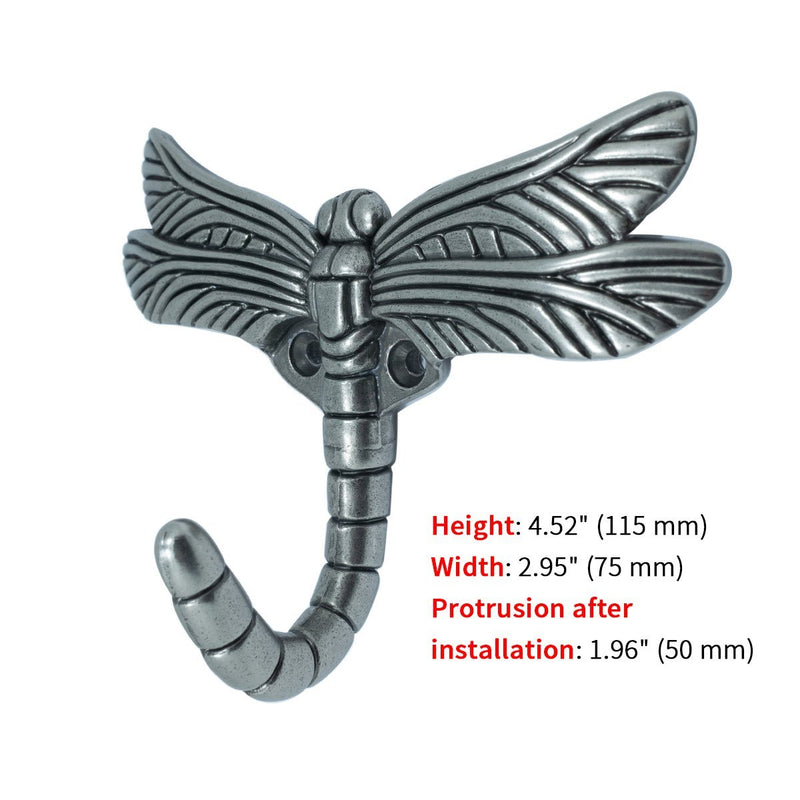 Dragonfly Wall Mounted Hanger Hooks - Decorative Heavy Duty Coat Tower Shower Curtain Robe Hooks with Screws for Clothes, Hat, Bags, Key(Pack of 4)