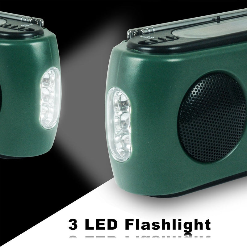 Emergency Radio with Solar and Crank Charger, 3 LED Flashlight Battery and USB Recharging FM/AM Radio 500mAh Power Bank Mobile Phone Charger for Recreational Camping Hiking Survival (Green)