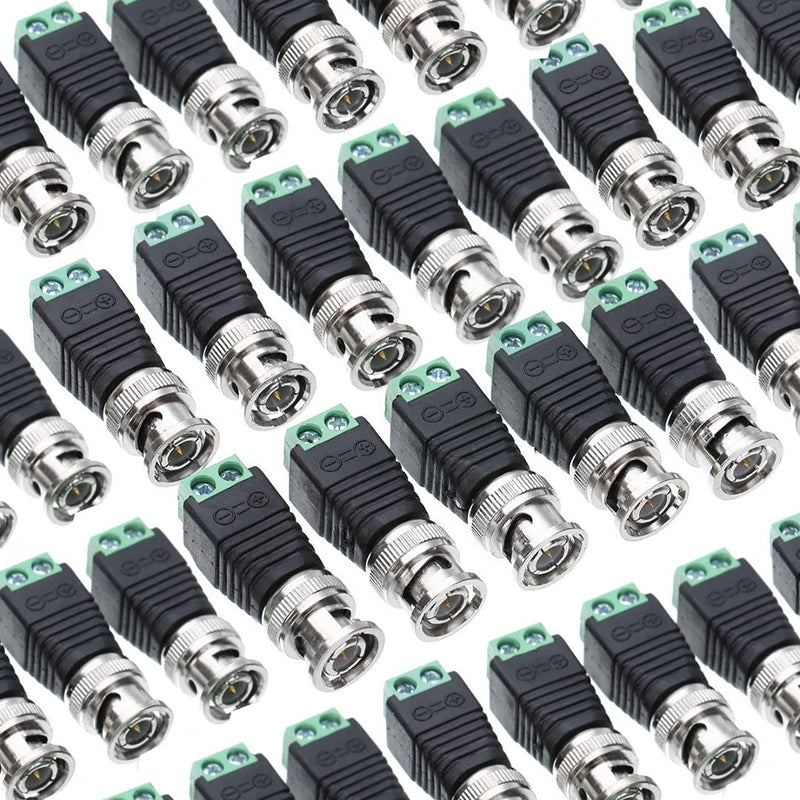 BNC Male Balun Connector 28 Pcs Coaxial Cat5 to BNC Male Connector and BNC to 2 Screw Camera Terminal Male Adpater for CCTV Surveillance Video Cameras Coaxial/Cat5/Cat6 Cable to BNC Male Connector