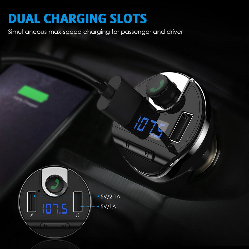 Criacr (Upgraded Version) Bluetooth FM Transmitter for Car, Dual USB Charging Ports & HI-FI Stereo Sound Wireless Radio Adapter Music Player Kit with Hands-Free Calling, Compatible for All Smartphones Black