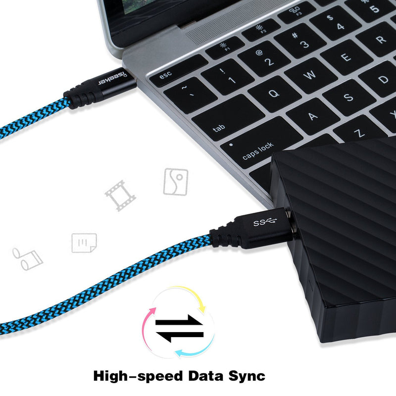 Type C to Micro B Cable, iSeekerKit USB 3.0 USB-C to Micro USB 1Ft Charge & Data Sync Cable Compatible for Samsung Galaxy S5/ Note 3, Toshiba Canvio, WD External Hard Drive Red&Blue
