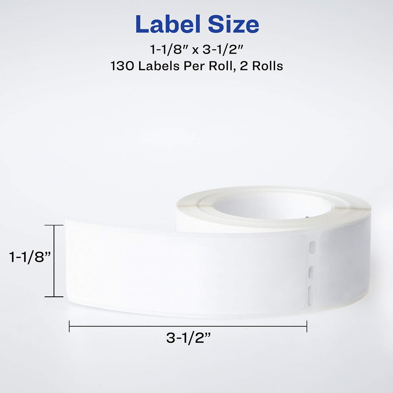 AVERY Multi-Purpose Labels for Label Printers, 1.125 x 3.5 Inches, White, Two Rolls of 130 (04150), 1 1/8" x 3 1/2" 1-1/8" x 3-1/2 260 Labels