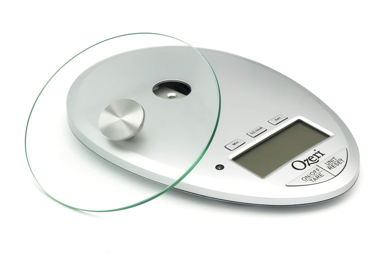 Ozeri Pro II Digital Kitchen Scale with Removable Glass Platform and Countdown Kitchen Timer (1 g to 12 lbs Capacity) Silver