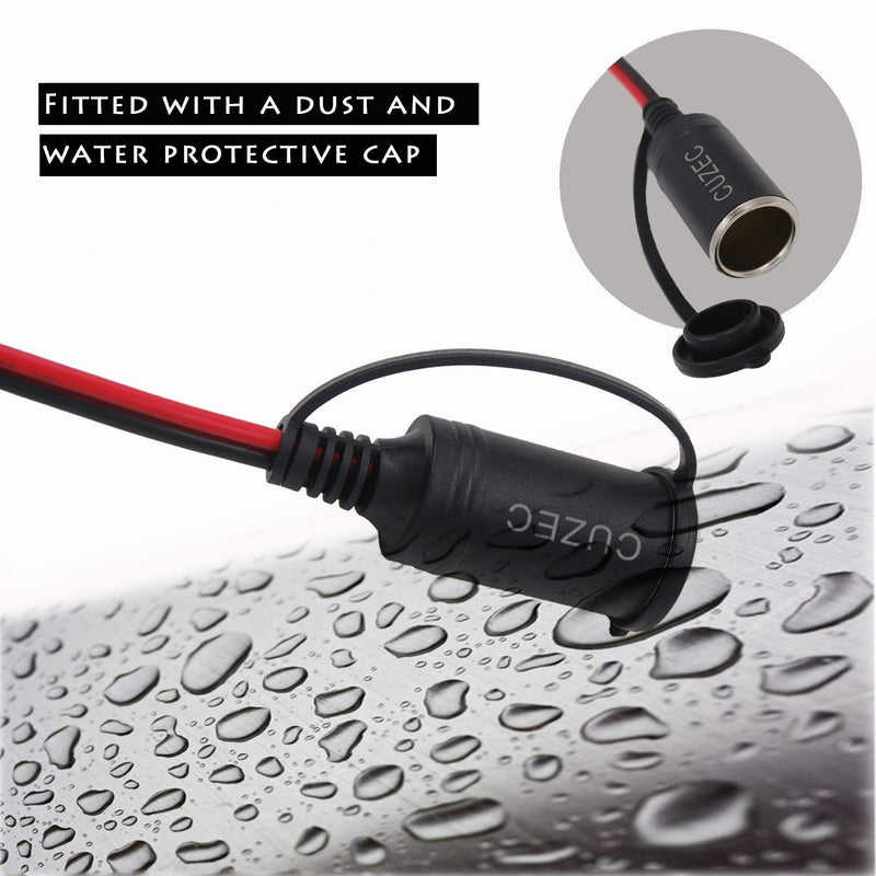 CUZEC 13.1FT/4m 16 AWG Extension Cord Plug Socket with Battery Clamp 12V/ 24V Battery Clip-On and Cigarette Lighter Adapter (13.1FT Long) 13.1FT LONG