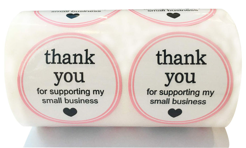 1.5" Round Thank You for Supporting My Small Business Sticker Labels with Hearts - Waterproof Printed Pink/White Small Business Thank You Stickers 500 Thank You Labels Per Roll White 1.5Inch