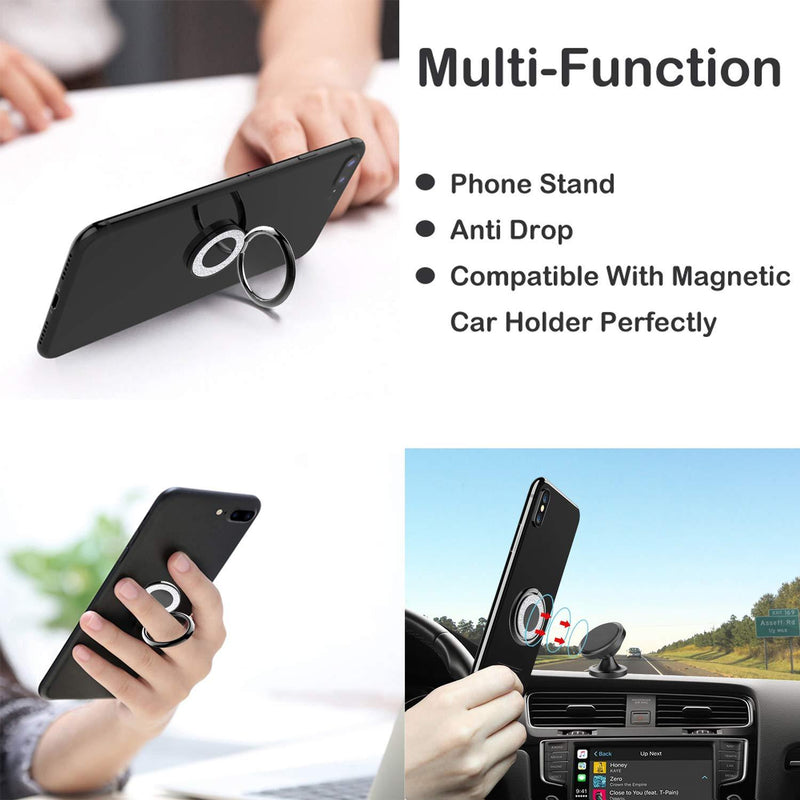 Cell Phone Ring Holder Finger Kickstand - Pikabo 360 Degree Rotation Metal Ring Grip for Magnetic Car Mount Compatible with iPhone, Samsung, All Smartphone. (Glitter Black) Glitter Black