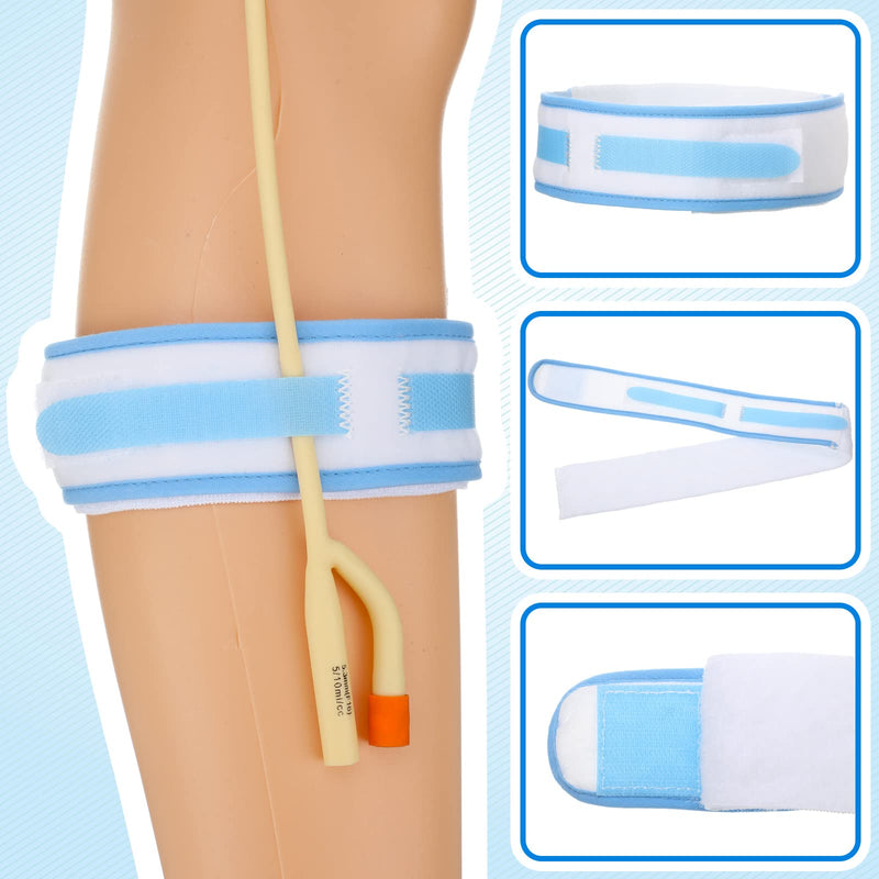 4 Pcs Catheter Holder Urine Drainage Bag Leg Band Band Straps Anti Slip Urinary Catheter Bag Leg Holder Elastic Foley Catheter Stabilization Device for Men Women, 2 x 23.6 Inch, White and Blue