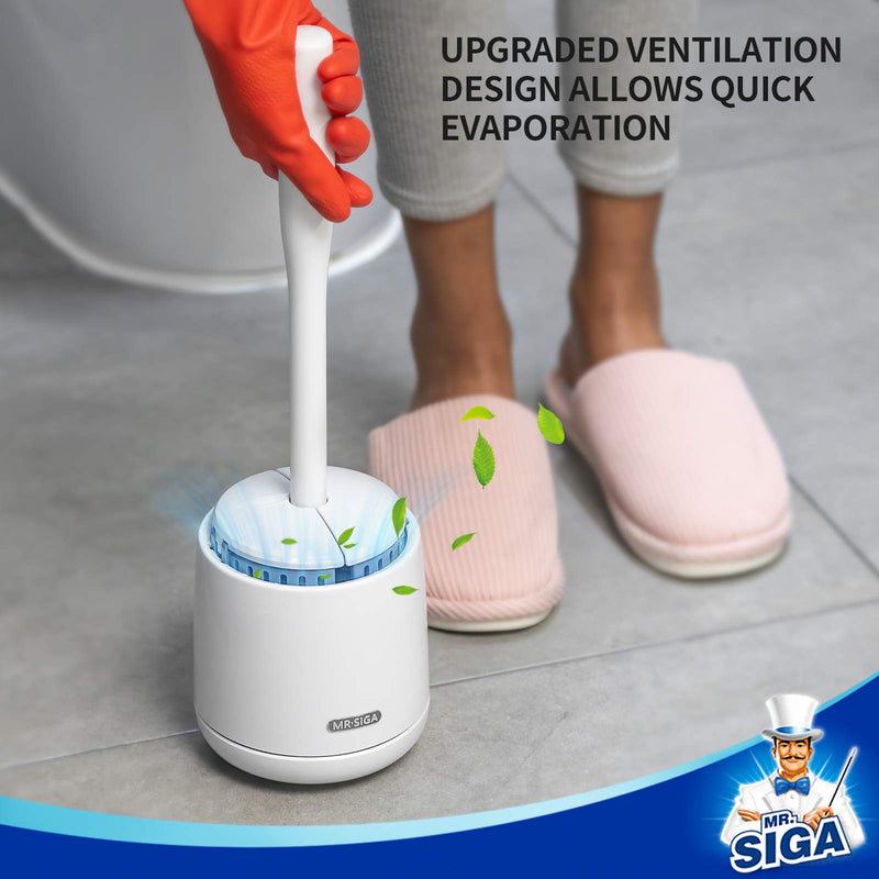 MR.SIGA Toilet Bowl Brush and Holder, Premium Quality, with Solid Handle and Durable Bristles for Bathroom Cleaning, White, 1 Pack
