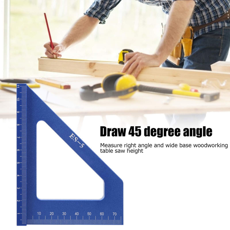 45 Degree Square Layout Miter Gauge, 3D Mitre Angle Ruler, Carpentry Square Ruler, Aluminum Alloy with Pencil Eraser for DIY Woodwork